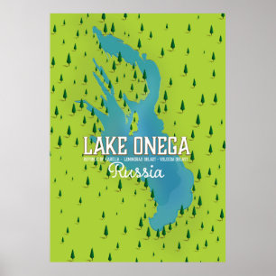 Lake Onega, russia, Travel map Poster