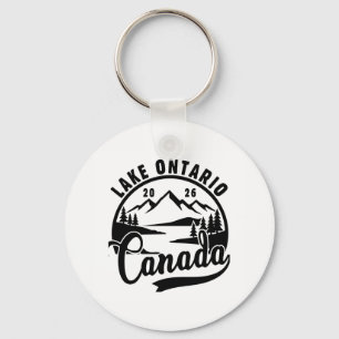 Lake Ontario Black & White Scenic Graphic Round Key Ring