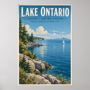Lake Ontario Illustration Travel Art Vintage Poster