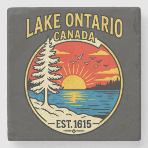Lake Ontario Pop‑Art Sunset Graphic Colour Block Stone Coaster