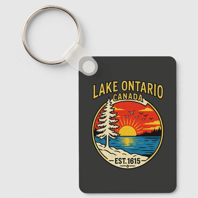 Lake Ontario Pop Art Sunset Rectangle Key Ring (Front)