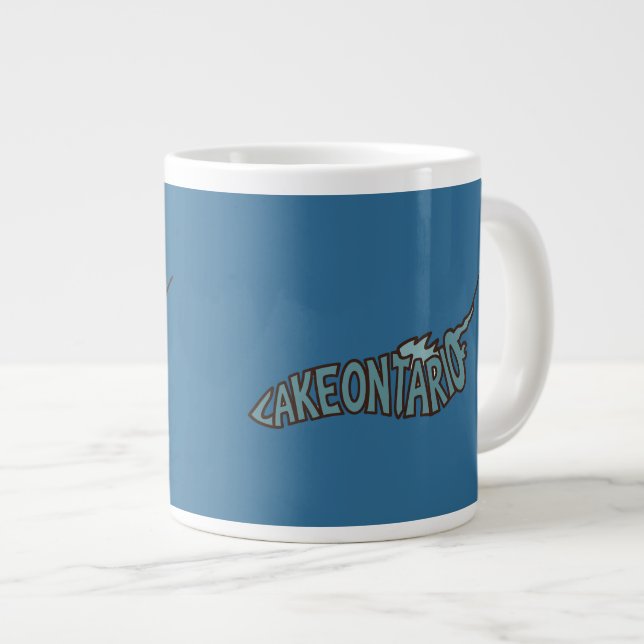 Lake Ontario Turquoise Letterform Map Large Coffee Mug (Front Right)