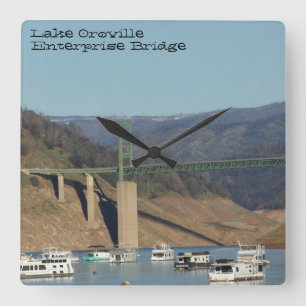 Lake Oroville & Enterprise Bridge photo on clock. Square Wall Clock