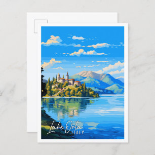 Lake Orta Italy vintage travel illustration Postcard