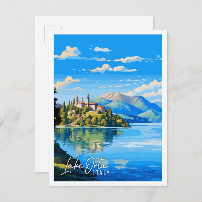 Lake Orta Italy vintage travel illustration Postcard (Front/Back)