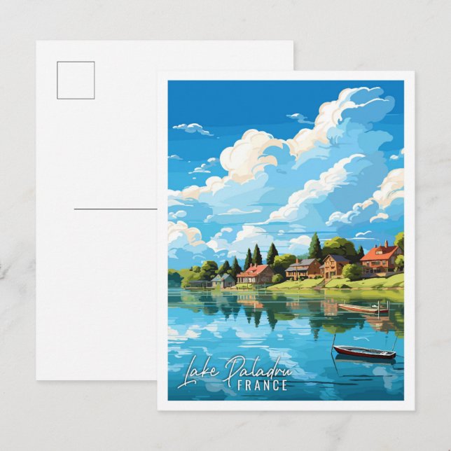Lake Paladru France vintage travel illustration Postcard (Front/Back)