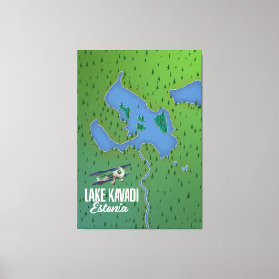 Lake Peipus Estonia and Russia lake map Canvas Pri Print