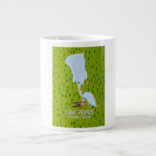 Lake Peipus Estonia and Russia lake map Large Coffee Mug