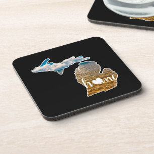 Lake Photo Michigan Silhouette With Home On Black Coaster