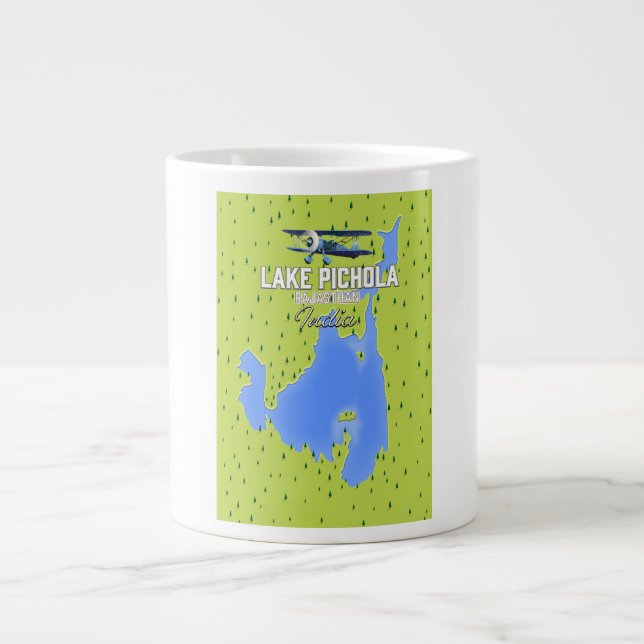 lake Pichola, India travel poster map. Large Coffee Mug (Front)