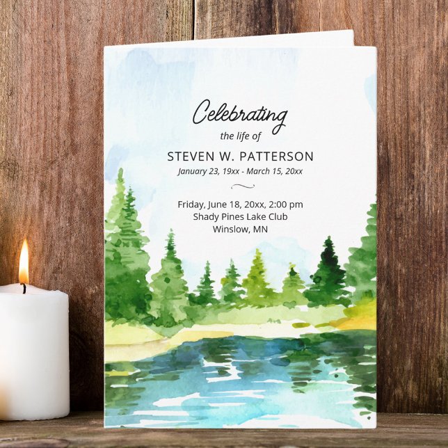 Lake Pine Trees, Celebration of Life Photo Funeral Programme (Creator Uploaded)