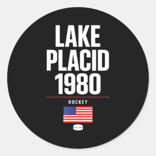 Lake placid 1980 hockey vintage usa puck new york classic round sticker