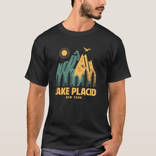 Lake Placid Mountains New York Hiking Outdoors Vin T-Shirt (Front)