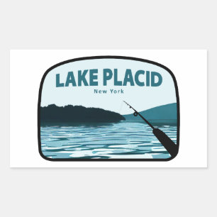 Lake Placid New York Fishing Rod Rectangular Sticker