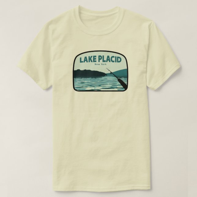 Lake Placid New York Fishing Rod T-Shirt (Design Front)