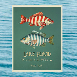 Lake Placid New York nautical fish Postcard
