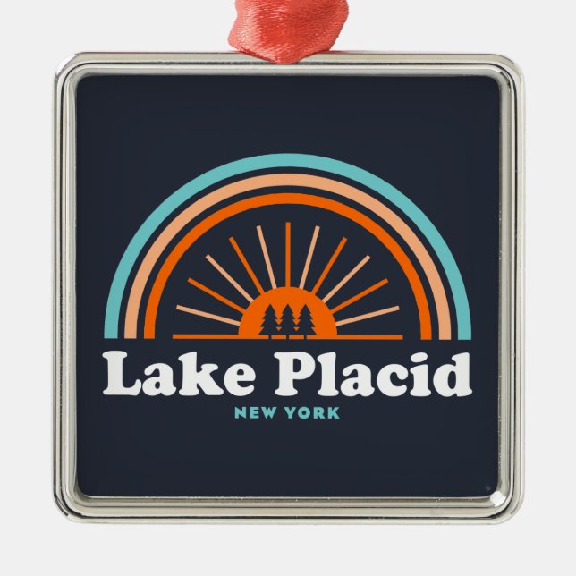 Lake Placid New York Rainbow Metal Tree Decoration (Front)