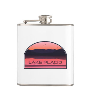 Lake Placid New York Red Sunrise Hip Flask