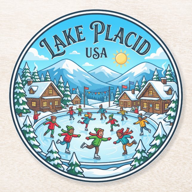Lake Placid USA Round Paper Coaster (Front)