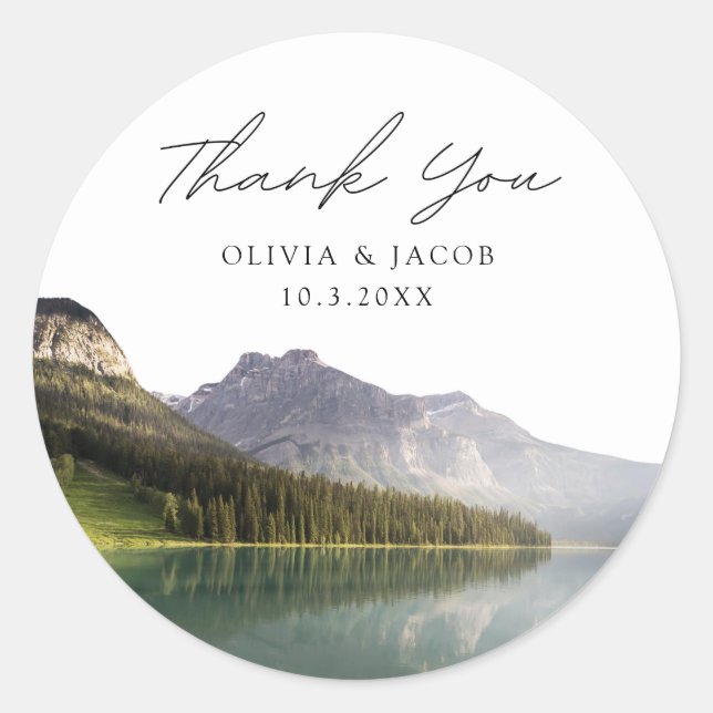 Lake Placid Wedding Favour Photo Thank You Classic Round Sticker (Front)