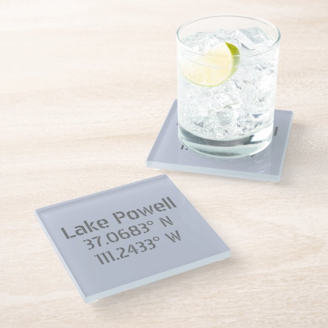 Lake Powell AZ Latitude Longitude Glass Coaster (Angled)