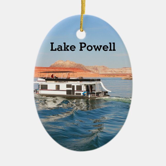 Lake Powell, Houseboat making waves,  Arizona Ceramic Tree Decoration (Front)