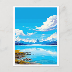 Lake Pukaki New Zealand Travel Illustration Postcard