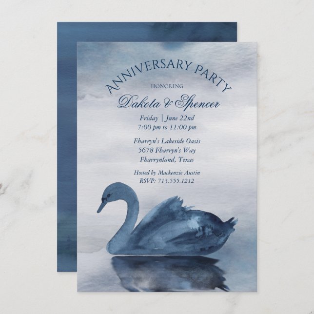 Lake Reflections | Blue Swan Anniversary Party Invitation (Front/Back)