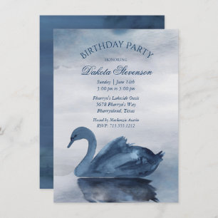 Lake Reflections Dusty Blue Swan Birthday Party Invitation