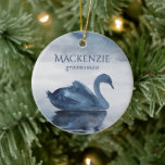 Lake Reflections | Dusty Blue Swan Groomsman Ceramic Tree Decoration<br><div class="desc">Thank your bridal party for helping you through your big day in style! Muted, dark, and moody hand-painted lake swan keepsake gift theme in soft dusty navy blue with a graceful swan and smoky early morning fog. From the "Reflections" collection, this watercolor design was inspired by the tranquil quiet time...</div>