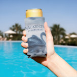 Lake Reflections | Dusty Blue Swan Groomsman Seltzer Can Cooler<br><div class="desc">Thank your bridal party for helping you through your big day in style! Misty, dark, and moody hand-painted lake swan keepsake gift theme in soft dusty navy blue with a graceful swan and smoky early morning fog. From the "Reflections" collection, this watercolor design was inspired by the tranquil quiet time...</div>
