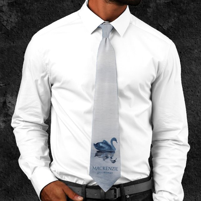Lake Reflections | Dusty Blue Swan Groomsman Tie (Creator Uploaded)