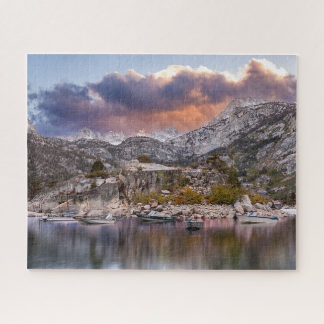 Lake Sabrina Dusk with Boats, Fine Art Photo Jigsaw Puzzle (Horizontal)