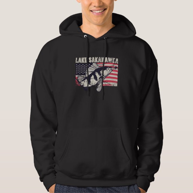 Lake Sakakawea American Flag Patriotic fishing the Hoodie (Front)