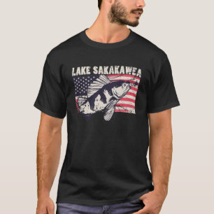 Lake Sakakawea American Flag Patriotic fishing the T-Shirt
