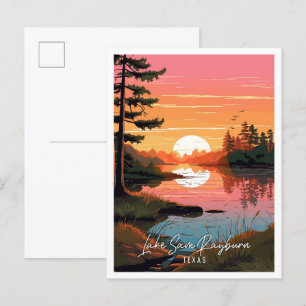 Lake Sam Rayburn Texas vintage travel illustration Postcard