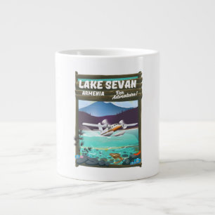 Lake Sevan Armenia vintage style travel poster Large Coffee Mug