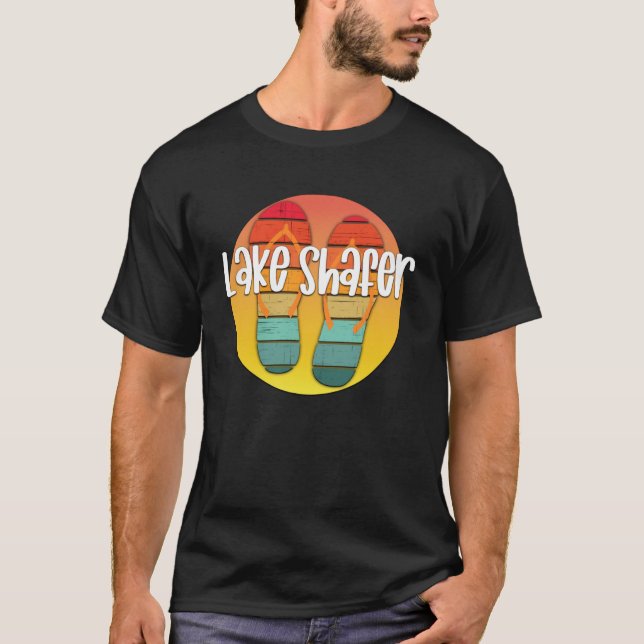 Lake Shafer Indiana Retro Flipflop Sunset Graphic T-Shirt (Front)
