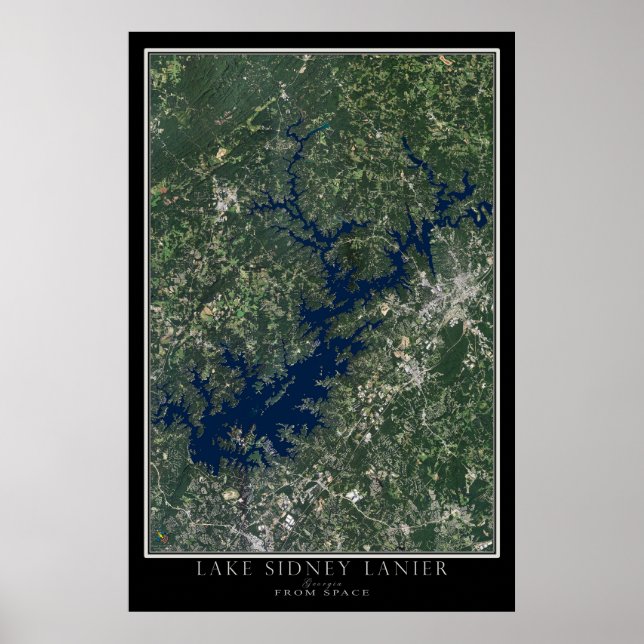 Lake Sidney Lanier Georgia Satellite Poster Map (Front)