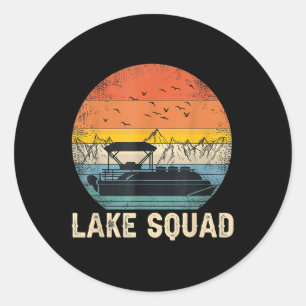Lake Squad Vintage Pontoon Boat Captain Summer Vib Classic Round Sticker