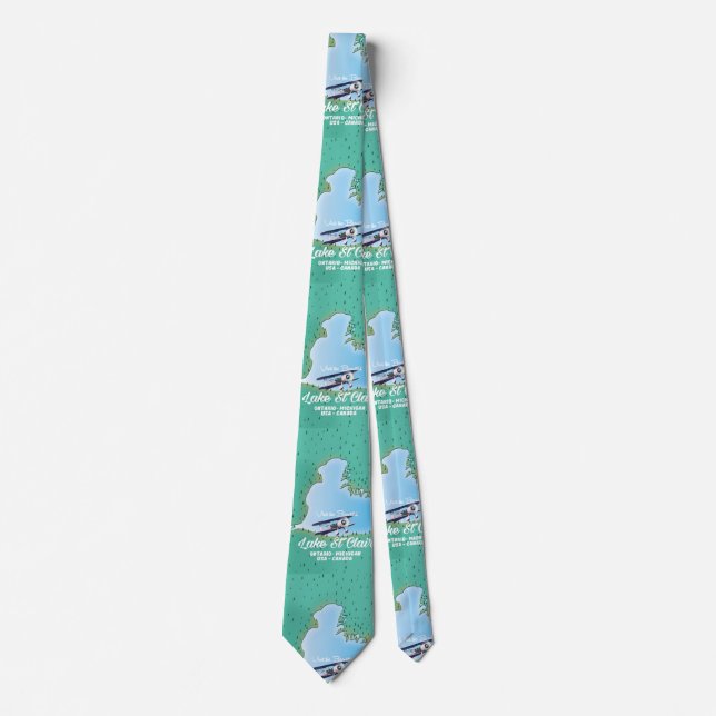 lake St Clair USA Canada lake map Tie (Front)