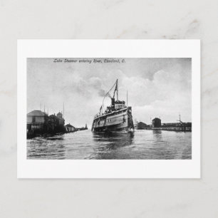 Lake Steamer entering River, Cleveland, Ohio Postcard