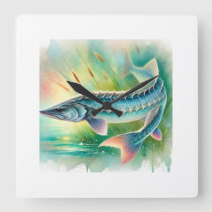 Lake sturgeon painting 160924AREF110 - Watercolor Square Wall Clock
