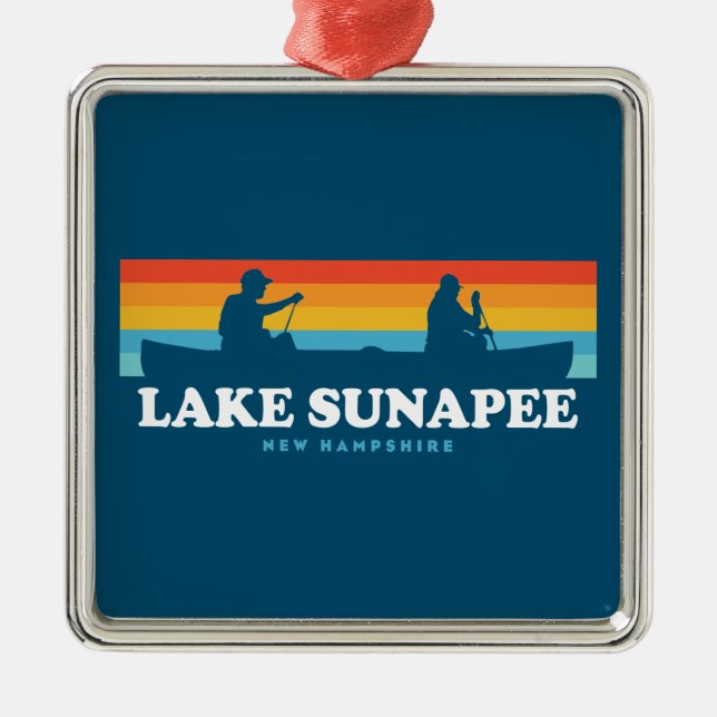 Lake Sunapee New Hampshire Canoe Metal Tree Decoration (Front)