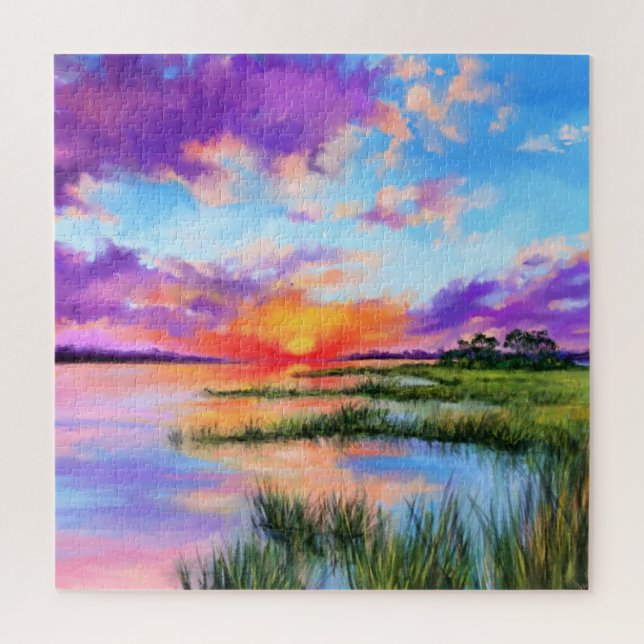 Lake Sunset Beautiful Landscape Jigsaw Puzzle (Vertical)