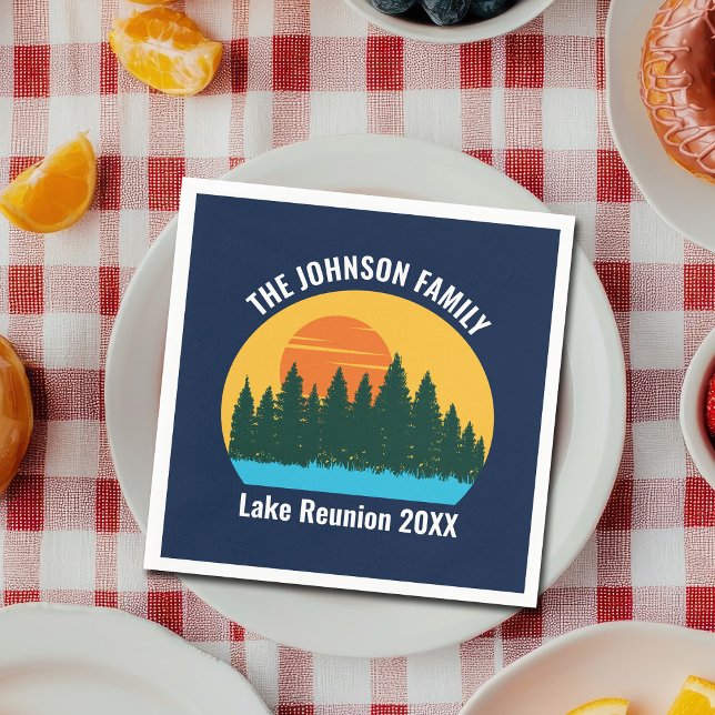 Lake Sunset Family Reunion Cute Custom Party Napkin (Creator Uploaded)