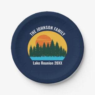 Lake Sunset Family Reunion Cute Custom Party Paper Plate