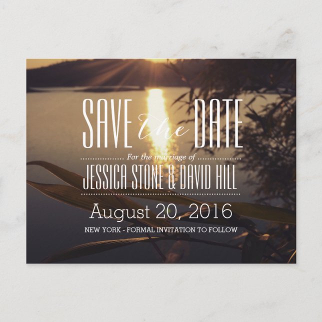 Lake Sunset Wedding Save the Date Announcement Postcard (Front)