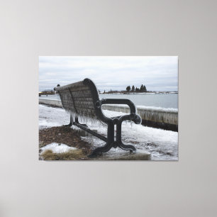 Lake Superior Park Bench in Winter Canvas Print