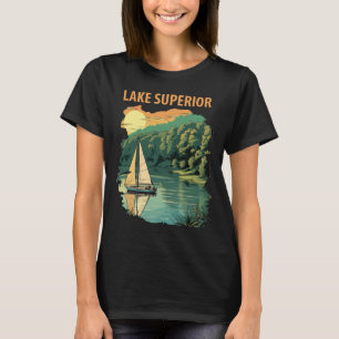 Lake Superior Sailboat Forest Retro Travel T-Shirt